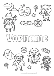 Kostenlose Zeichnung Vampir Geist Monster Mumie Hexe Ein Bonbon oder ein Zauber? Halloween Frankenstein Zombie Werwolf