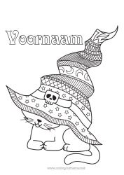 Gratis tekening Kat Halloween Dier Hoed Zentangle Honden en katten