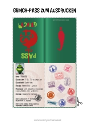 Kostenlose Malvorlage Reise des Weihnachtselfen Grinch Elf-Pass Grinch-Pass