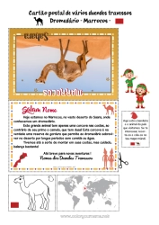 Desenho para personalizar Animais selvagens da África Viagem do Elfo de Natal Cartão postal Camelo, dromedário Cartão postal de vários duendes Marrocos