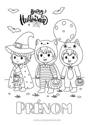 Coloriage gratuit Déguisement Un bonbon ou un sort ? Mignon Halloween Jack O'Lantern Enfant Chapeau Inscription "halloween"