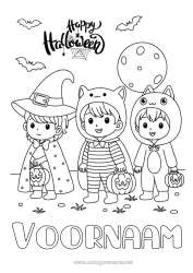 Kleurplaat aanpassen Vermomming Snoep of een spreuk? Schattig Halloween Jack O'Lantern Kind Hoed Inscriptie 'halloween'