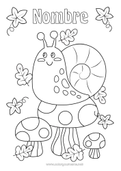 Colorear gratis Otoño Animales Hojas Champiñone Caracol
