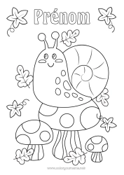 Coloriage gratuit Automne Animal Feuilles Champignon Escargot
