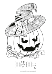 Kolorowanka do personalizacji Dynia Jack O'Lantern Kapelusz Zentangle
