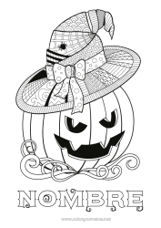Colorear gratis Calabaza Jack O'Lantern Sombrero Zentangle