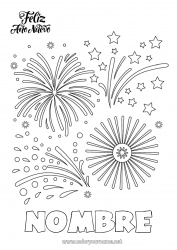 Colorear para personalizar Feliz año Fuegos artificiales Mensaje 