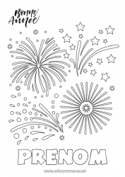 Coloriage à personnaliser Bonne année Feu d'artifice Message 