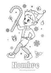 Colorear gratis Elfos de navidad Bastón de caramelo Dibujos de Elfos para colorear Cascabeles