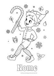 Disegno gratuito Elfo di Natale Bastone di zucchero Pagine da colorare degli elfi Campanelli