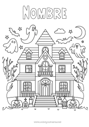 Colorear gratis Fantasma Halloween Kawaii Manor embrujado