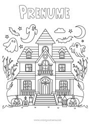 Pagină de colorat gratuită Fantomă Halloween Drăguț Conacul bântuit
