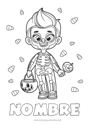 Colorear gratis Caramelos Disfraz Esqueleto Truco o trato Halloween Chico Niño