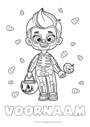 Gratis kleurplaat Snoepjes Vermomming Skelet Snoep of een spreuk? Halloween Jongen Kind