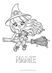 Colouring to customise Broom Witch Halloween