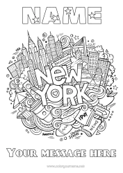 Colouring to customise Mandala United States Of America Statue Of Liberty New York Symbols Monument