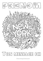 Coloriage à personnaliser Mandala USA Statue de la liberté New York Symboles Monument