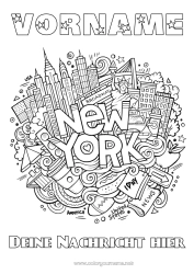 Kostenlose Malvorlage Mandala USA Freiheitsstatue New York Symbole Denkmal