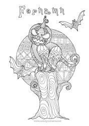 Gratis teckning Fladdermus Pumpa Svart katt Jack O'Lantern Zentangle Fåglar och flygande däggdjur
