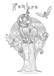 Colorear gratis Murciélago Calabaza Gato negro Jack O'Lantern Zentangle Aves y mamíferos voladores