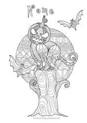 Desenho grátis Morcego Abóbora Gato preto Jack O'Lantern Zentangle Pássaros e mamíferos voadores