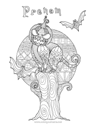 Coloriage à personnaliser Chauve-souris Citrouille Chat noir Jack O'Lantern Zentangle Oiseaux et mammifères volants