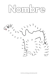 Colorear gratis Número Actividades para niños Animales Une los puntos Animales salvajes de África Camello, dromedario Une los Números