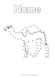 Desenho grátis Número Atividades para Crianças Animal Ligando os Pontos Animais selvagens da África Camelo, dromedário Ligue os Números