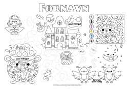 Gratis farvelægning Halloween Ciffer Magiske farvelægninger Børneaktiviteter Forbindelsespunkter Søg og find Labyrint Printbart bordskilt Tal at forbinde