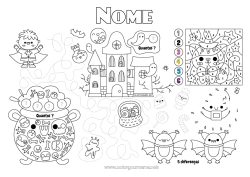 Desenho grátis Halloween Número Colorir por números Atividades para Crianças Ligando os Pontos Ache e Encontre Labirinto Jogo americano para imprimir Ligue os Números