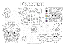 Pagină de colorat personalizată Halloween Număr Desene magice de colorat Activități pentru copii Puncte de conectat Caută și găsește Labirint Set de masă de imprimat Numere de Conectat