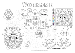 Kostenlose Malvorlage Halloween Zahl Malen nach Zahlen Kinderaktivitäten Punkte verbinden Finde und entdecke Labyrinth Tischset zum Ausdrucken Verbinde die Zahlen
