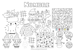 Colorear gratis Regalos Papá Noel Navidad Número Colorear por números Actividades para niños Une los puntos Golosinas Laberinto Malvaviscos Mantel individual para imprimir Une los Números