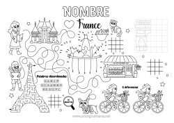 Colorear para personalizar Colorear por números Actividades para niños Une los puntos Francia Torre Eiffel Arco del Triunfo Paris Laberinto Monument Mantel individual para imprimir Une los Números