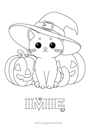 Kolorowanka do personalizacji Dynia Słodki Kot Uroczy Jack O'Lantern Kapelusz Psy i koty