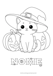 Disegno gratuito Zucca Carino Gatto Kawaii Jack O'Lantern Cappello CanI e gatti