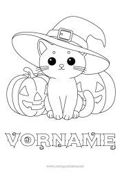 Malvorlage anpassen Kürbis Niedlich Katze Kawaii Kürbis Hut Hunde und Katzen