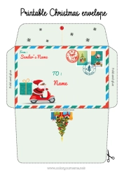 Free drawing Santa Claus Christmas Envelope Fir Envelope to print Christmas Envelope