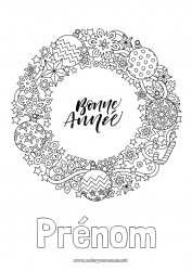 Coloriage gratuit Bonne année Couronne de Noël Message 