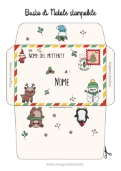 Colorare per personalizzare Orso Pupazzo di neve Kawaii Animale Busta Animali della foresta Cervo Busta da stampare Viaggio dell'elfo di Natale Busta di Natale Busta per la posta dell'elfo di Natale