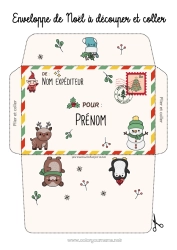 Coloriage à personnaliser Ours Bonhomme de neige Kawaii Animal Enveloppe Animaux de la forêt Cerf Enveloppe à imprimer Voyage de l'elfe de Noël Enveloppe de Noël Enveloppe pour courrier du lutin de Noël
