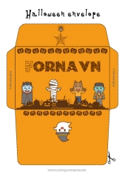 Gratis farvelægning Vampyr Spøgelse Monster Mumie Ulv Halloween Kawaii Kuvert Skovens dyr Frankenstein Trykt kuvert Vampyrulv