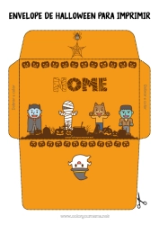 Desenho para personalizar Vampiro Fantasma Monstro Múmia Lobo Halloween Kawaii Envelope Animais da floresta Frankenstein Envelope para imprimir Lobisomem