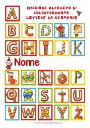 Colorazione gratuita Natale Missione dell'Elf di Natale Attività per Bambini Alfabeto Lettera dell'alfabeto