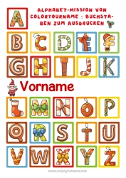 Malvorlage anpassen Weihnachten Wichtel-Missionen Kinderaktivitäten Alphabet Buchstaben des Alphabets