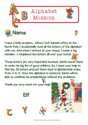Free colouring Christmas Elves Christmas Elf's Mission Alphabet Letter of the alphabet