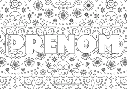 Coloriage gratuit Squelette Día de los Muertos Nom décoré Mexique Fond décoratif