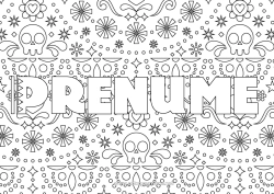 Pagină de colorat personalizată Schelet Ziua Morților Nume decorat Mexic Fundal decorativ