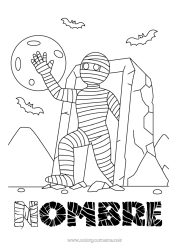 Colorear gratis Murciélago Monstruo Momia Halloween Luna Aves y mamíferos voladores