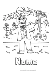 Disegno gratuito Scheletro Giorno dei Morti Musica Messico Festa della musica Chitarra Strumenti musicali